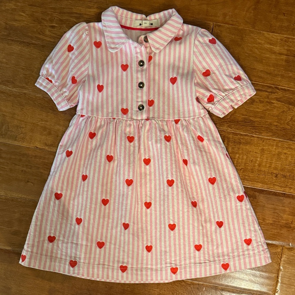 Boden Pink and Red Heart Striped Kids Dress